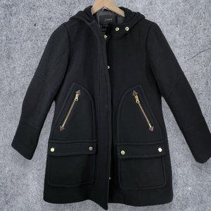 J Crew Chateau Parka Italian Wool Stadium Coat Black with Gold Accents Size 6